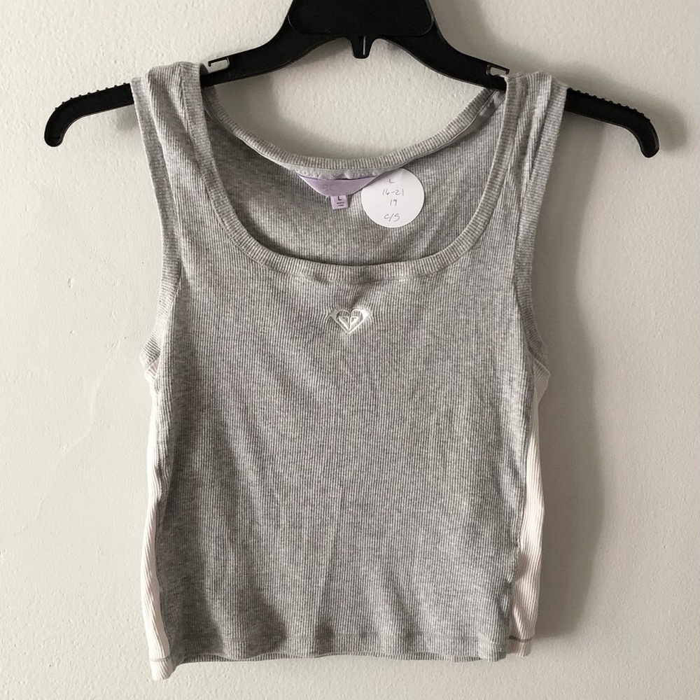Y2K Roxy Gray Ribbed Tank with Heart Logo Cropped Festival Streetwear